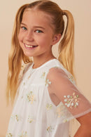 GY8069 OFF WHITE Girls Floral Embroidered Mesh Midi Dress Detail