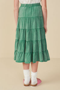 GY8073 Green Girls Two Tone Washed Tiered Skirt Back