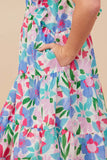 GY8098 Pink Mix Girls Textured Floral Ruffle Sleeved Dress Detail