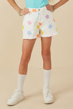 GY8115 White Denim Girls Colorful Floral Print Denim Shorts Front