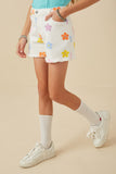 GY8115 White Denim Girls Colorful Floral Print Denim Shorts Side