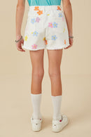 GY8115 White Denim Girls Colorful Floral Print Denim Shorts Back