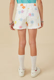 GY8115 White Denim Girls Colorful Floral Print Denim Shorts Back