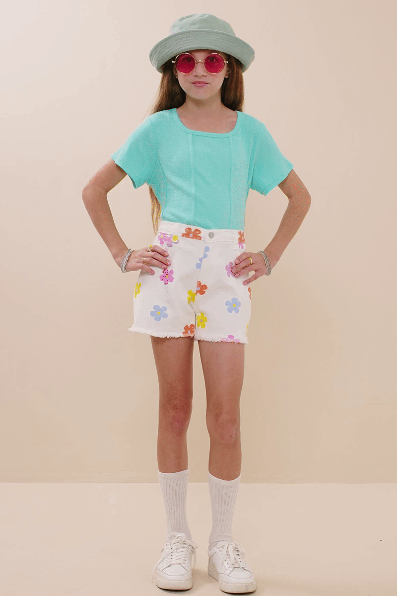 Colorful Floral Print Denim Shorts