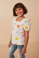 GY8116 Ivory Girls Floral Gauze Textured Square Neck Top Pose