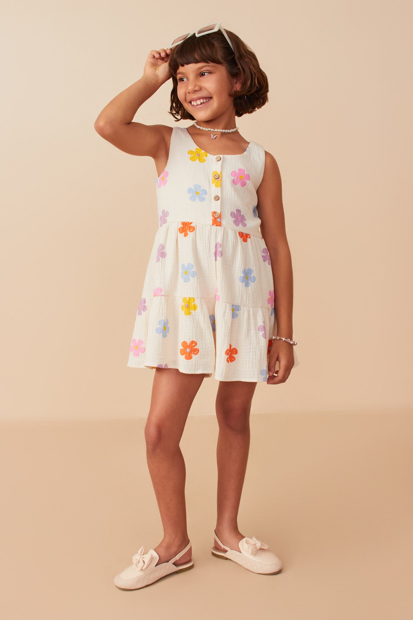 Floral Gauze Textured Tiered Tank Romper