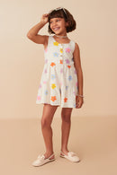 GY8118 Ivory Girls Floral Gauze Textured Tiered Tank Romper Full Body