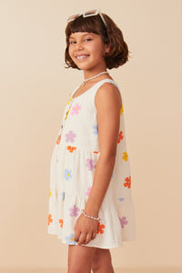 GY8118 Ivory Girls Floral Gauze Textured Tiered Tank Romper Side
