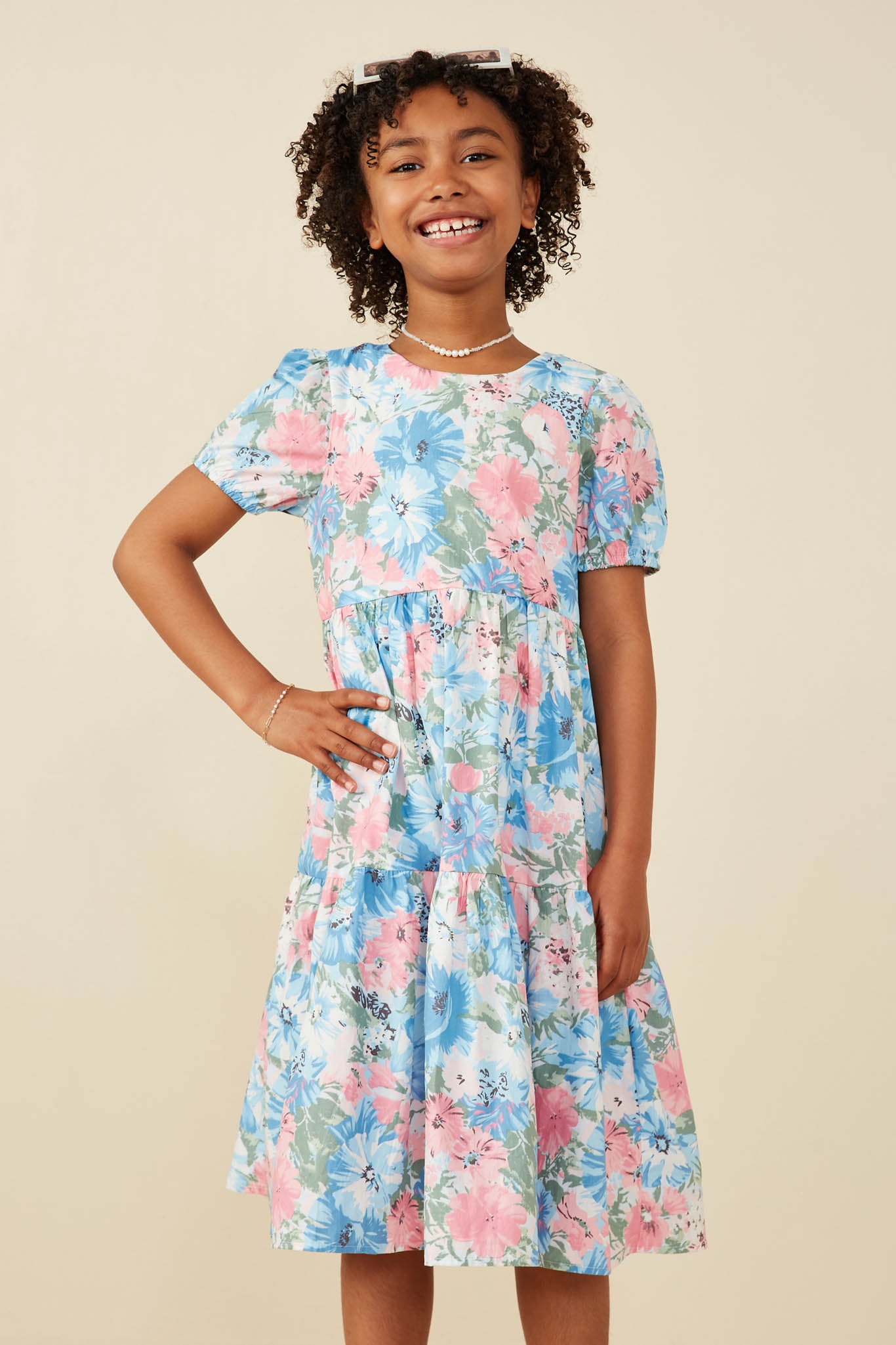 Tropical Floral Short Sleeve Tiered Dress