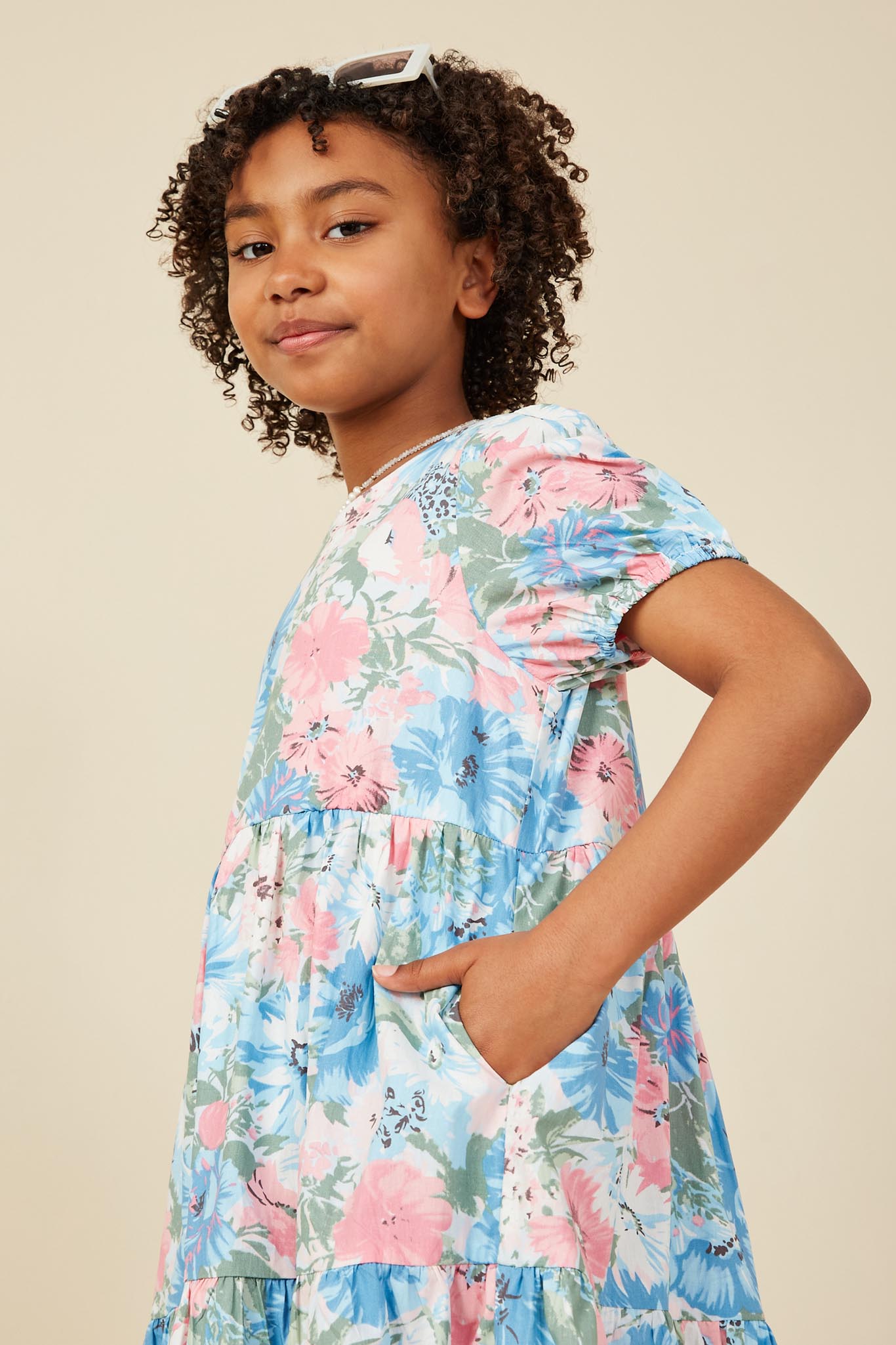 Tropical Floral Short Sleeve Tiered Dress