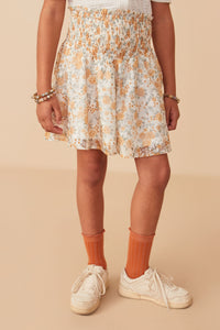 Girls Floral Printed Eyelet Smocked Skirt Front