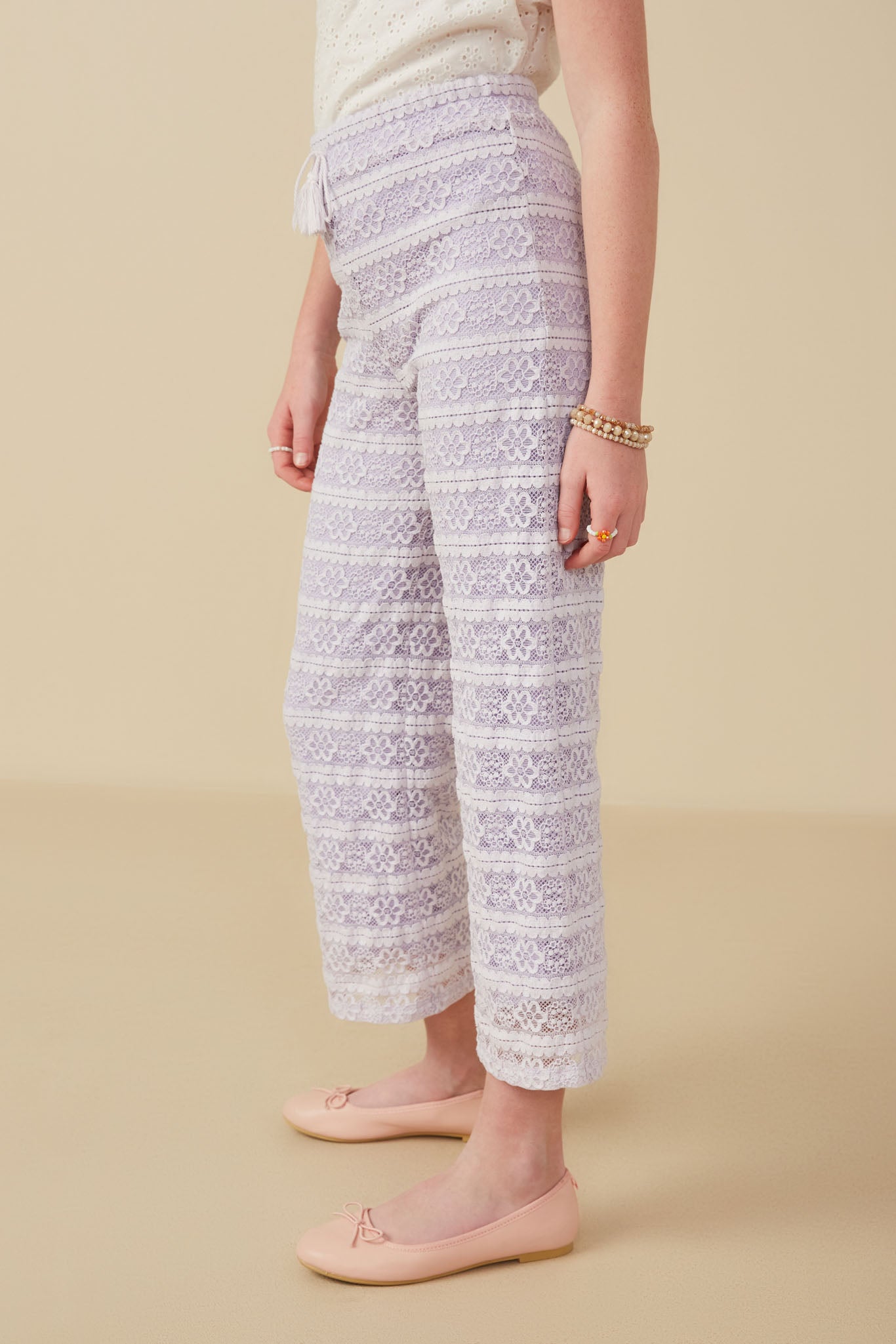 Tassel Tie Stretch Floral Lace Pants