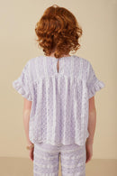 GY8164 Lavender Girls Ruffle Detail Stretch Floral Lace Top Back