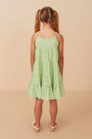 GY8165 Mint Girls Floral Crochet Lace Tiered Tank Dress Back