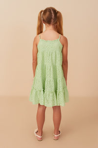 GY8165 Mint Girls Floral Crochet Lace Tiered Tank Dress Back
