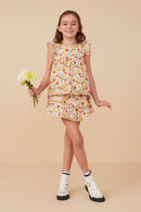 GY8177 Off White Girls Textured Floral Ruffled Tank Full Body