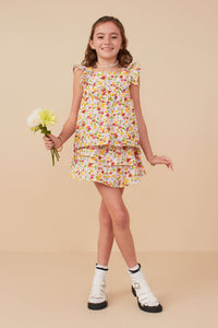 GY8177 Off White Girls Textured Floral Ruffled Tank Full Body