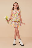 GY8177 Off White Girls Textured Floral Ruffled Tank Full Body