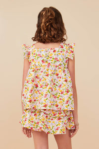 GY8177 Off White Girls Textured Floral Ruffled Tank Back