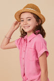 GY8187 Pink Girls Garment Dyed Dolman Cut Shirt Side