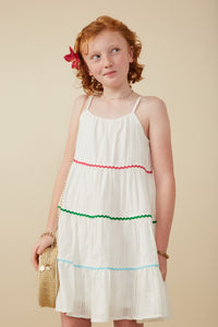 GY8212 Off White Girls Zig Zag Colored Lace Trim Tank Dress Front