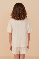 GY8257 Ivory Girls Ribbed Knit Pearl Detailed Heart Patch Top Back