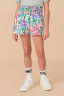 GY8266 Pink Mix Girls Textured Floral Smocked Waist Short Front