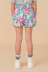 GY8266 Pink Mix Girls Textured Floral Smocked Waist Short Back