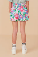 GY8266 Pink Mix Girls Textured Floral Smocked Waist Short Back