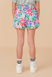 GY8266 Pink Mix Girls Textured Floral Smocked Waist Short Back