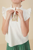 Embroidered Tape Detail Ruffled Tank