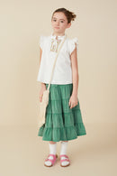 Girls Embroidered Tape Detail Ruffled Tank Full Body