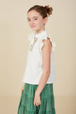 Girls Embroidered Tape Detail Ruffled Tank Side