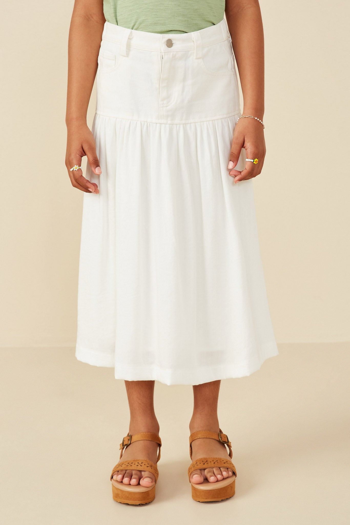 Mix Media Denim Midi Skirt