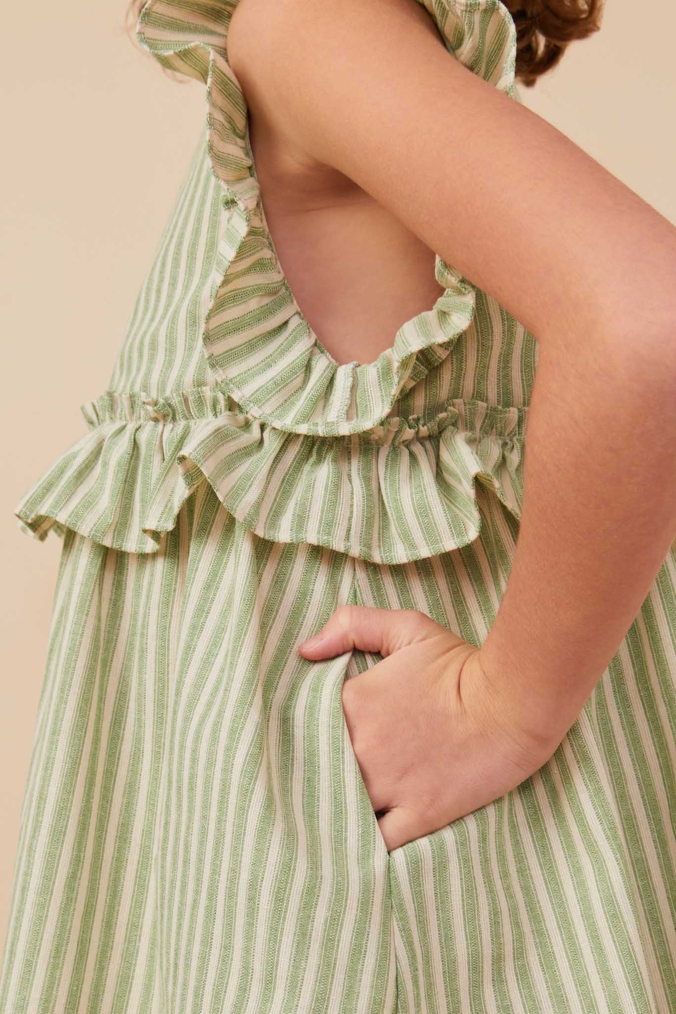Girls Linen Striped Button Detail Ruffled Dress | Cute Girls' Clothes Sage / M Sage *Girl's Dresses Midi Dresses Hayden Girls Girls Linen Striped Button Detail Ruffled Dress | Cute Girls' Clothes Sage / M Sage *Girl's Dresses Midi Dresses Hayden Girls