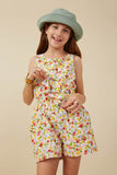 Girls Textured Ditsy Floral Belted Romper Front