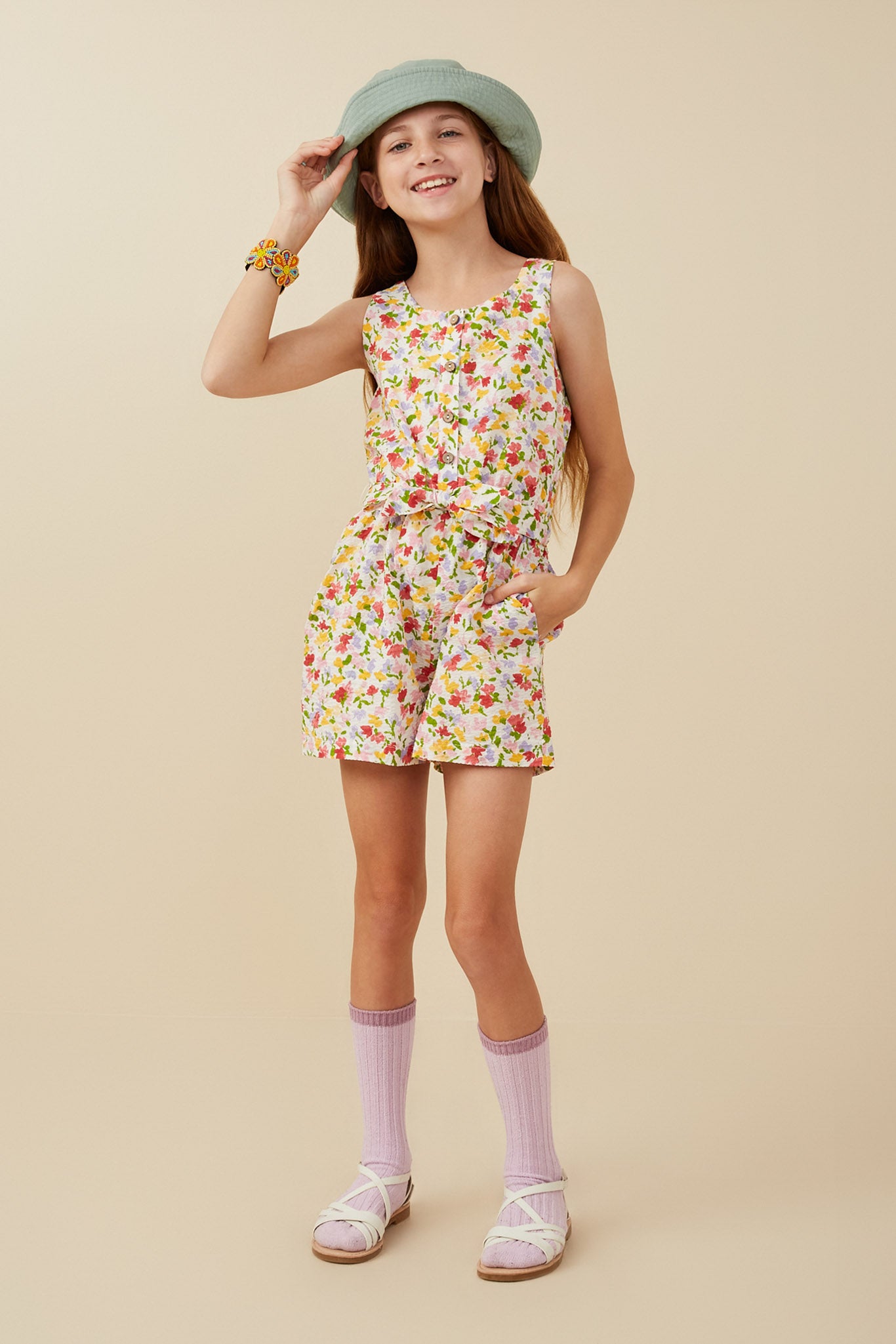 Textured Ditsy Floral Belted Romper