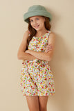 Girls Textured Ditsy Floral Belted Romper Pose 1