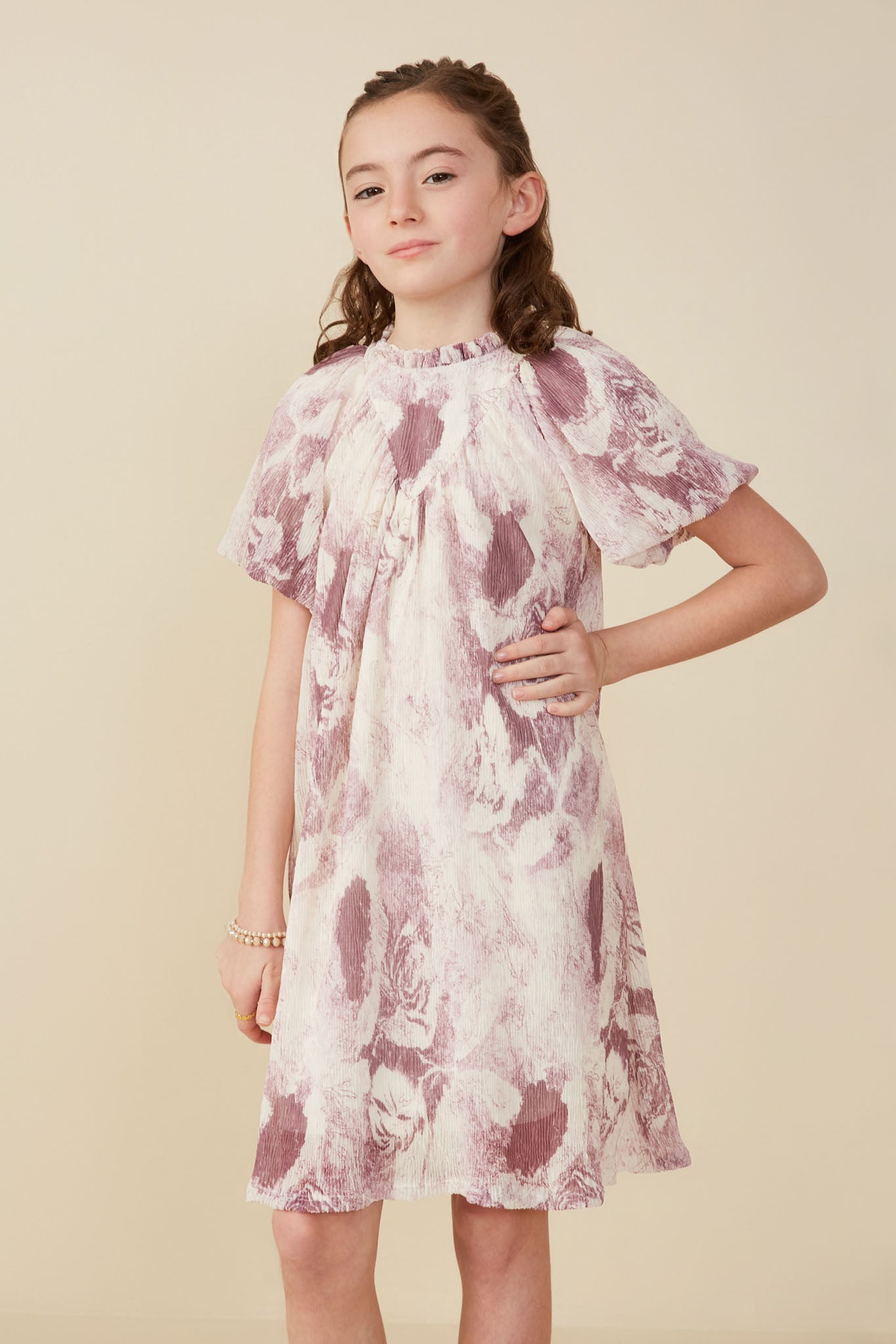 Soft Sheer Floral Textured Puff Sleeve Dress