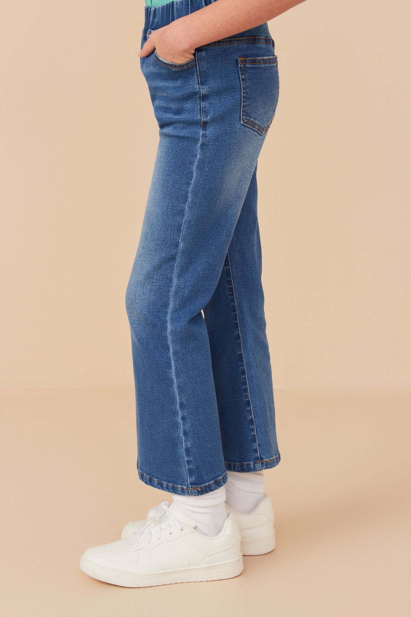 Elastic Waist Straight Leg Denim Jeans