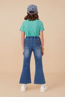 GY8311 Mid Denim Girls Elastic Waist Straight Leg Denim Jeans Back