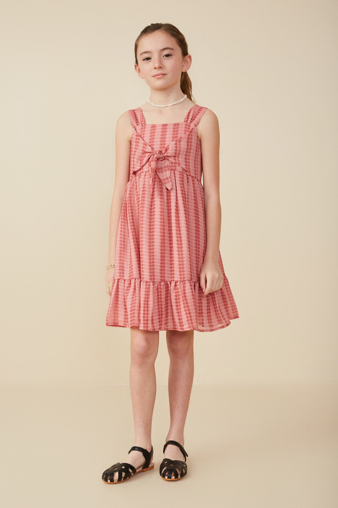 Bow Detail Puff Textured Tank Dress