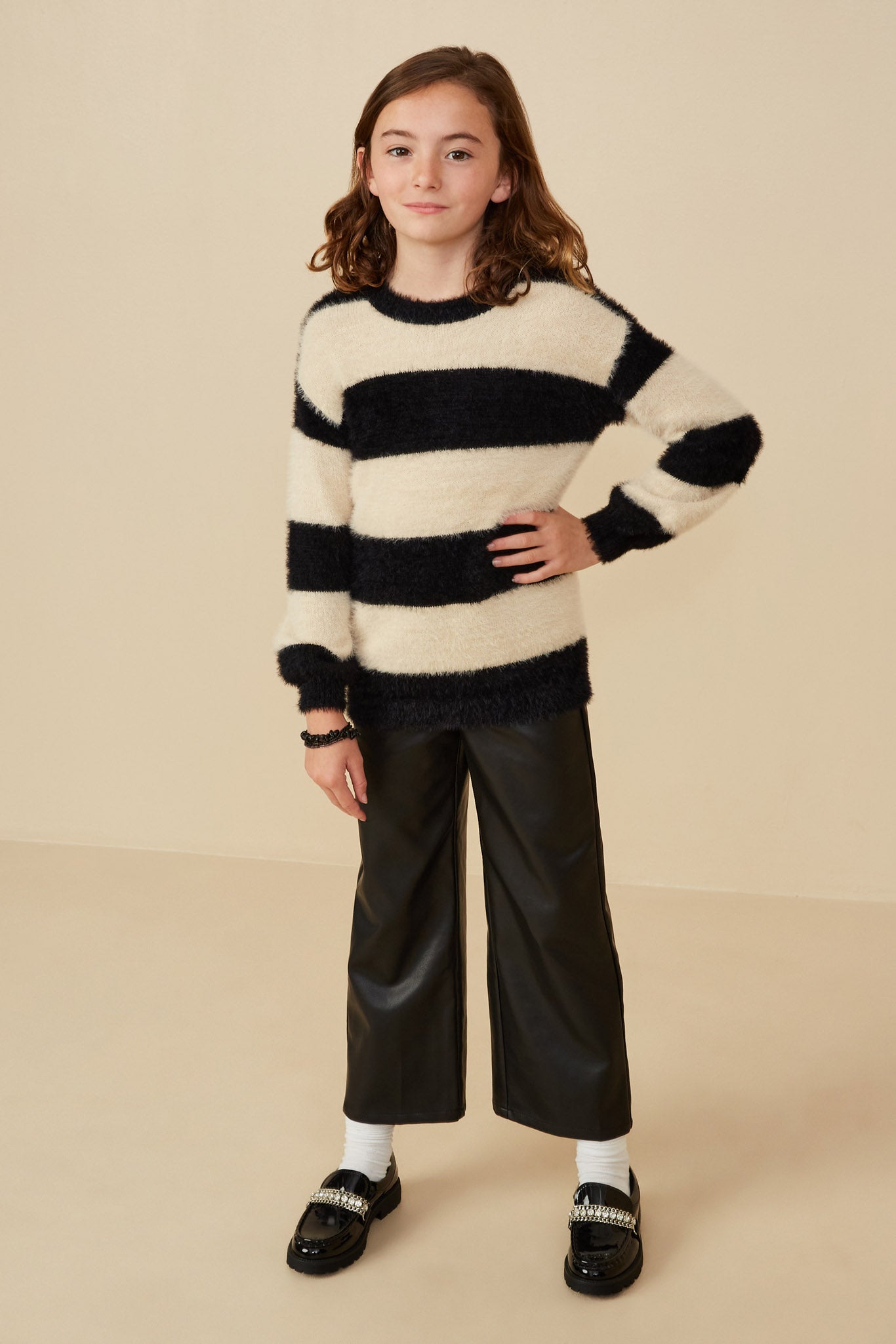 Fuzzy Striped Pullover Sweater