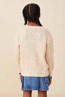 GY8339 Ivory Girls Low Gauge Sweater with Sequin Bow Patch Back