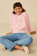 GY8340 Pink Girls Low Gauge Bow Detail Pullover Sweater Pose
