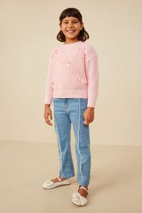 GY8340 Pink Girls Low Gauge Bow Detail Pullover Sweater Front