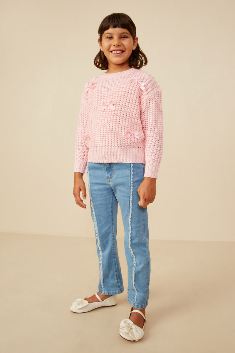 GY8340 Pink Girls Low Gauge Bow Detail Pullover Sweater Front