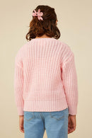 GY8340 Pink Girls Low Gauge Bow Detail Pullover Sweater Back