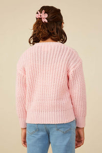 GY8340 Pink Girls Low Gauge Bow Detail Pullover Sweater Back