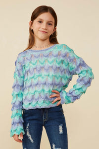 GY8341 Lavender Mix Girls Jewel Detailed Scale Knit Pullover Sweater Front